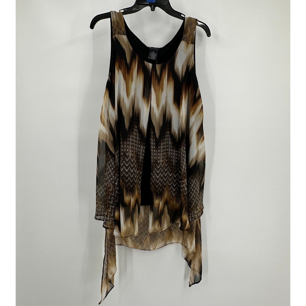 Womens Boho Ikat Print Top Size L Earthy Artsy Indie Geometric‎ Asymmetrical Hem
